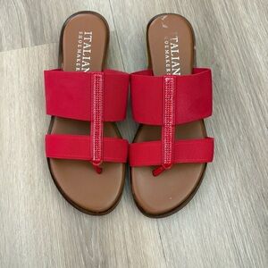 Italian Shoemakers Red Slide Sandals with Rhinestone Detail – Size 7
